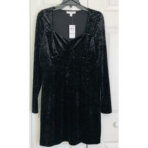 AND NOW THIS WOMEN'S DRESS SIZE LARGE BLACK VELOUR LONG SLEEVE MINI PULLOVER 170